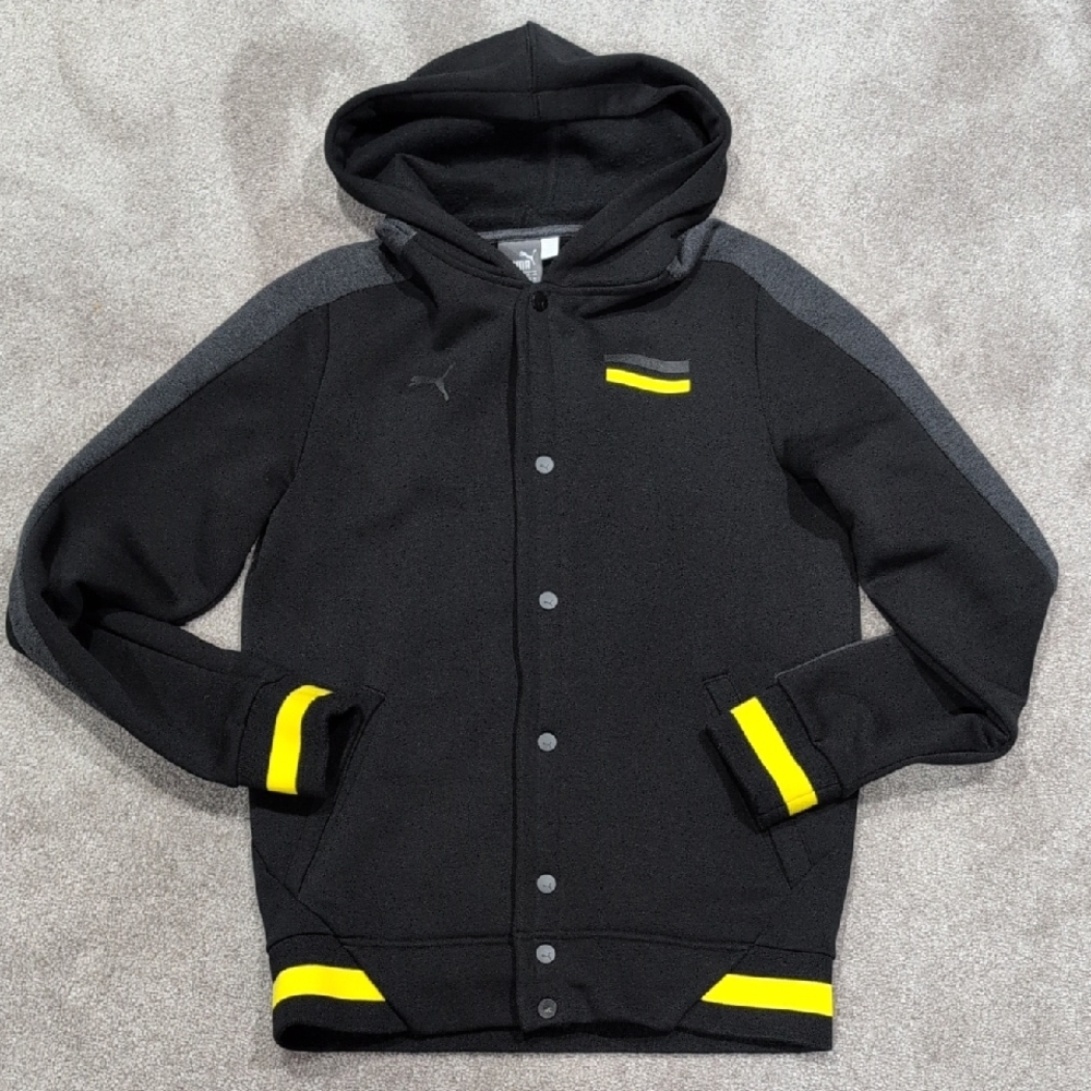 Puma Kids Black Hoodie with Yellow Accents